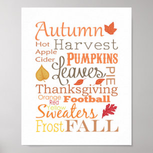 NajaarHerfst Typografie Wall Art Poster