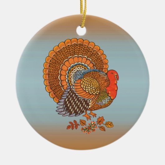 Najaarkleuren Thanksgiving mannetje Turkey Fanned Keramisch Ornament (Voorkant)