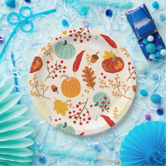 Najaarpompoenen en Bord van bladpatroonpapier (Feest)