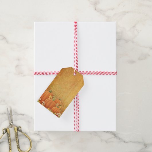 Najaarpompoenen en olievloeiend Label met decorati Cadeaulabel (Met Touw)