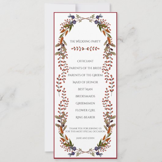 Najaarprogramma voor de bruiloft kaart (Achterkant)