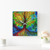 Najaars bladeren boom van leven vierkante klok (Huis)