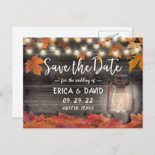 Najaars bladeren en langsloppenwijk bewaren de dat aankondigingskaart (Voorkant / Achterkant)