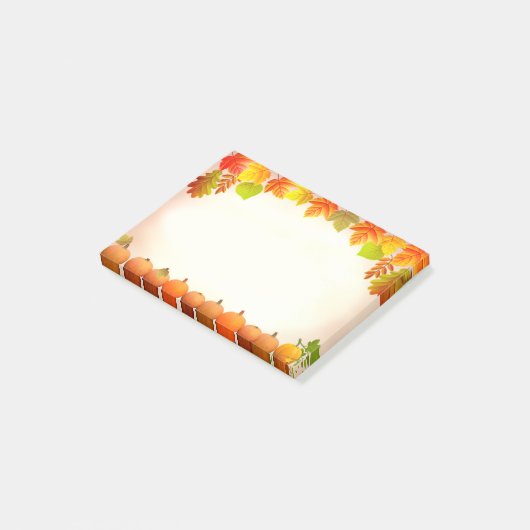 Najaars bladeren en pompoenen op scrollen post-it® notes (Schuin)