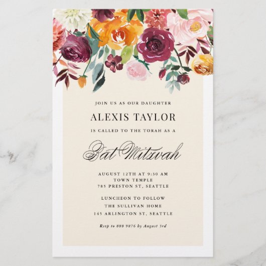  najaars Blooms Bat Mitzvah Uitnodiging (Voorkant)
