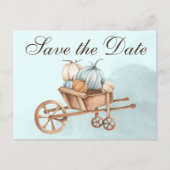 Najaars Blue Pumpkin Wheelbarrow Save the Date Briefkaart (Voorkant)