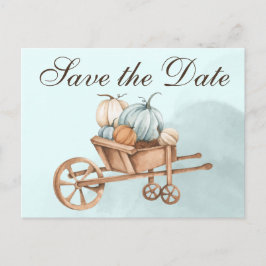 Najaars Blue Pumpkin Wheelbarrow Save the Date Briefkaart