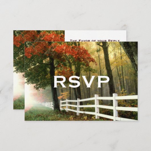 Najaars bomen vallen op hek en RSVP-kaarten RSVP Kaartje (Voorkant / Achterkant)