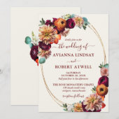 Najaars Colors Burgundy Sinaasappel Blush Wedding  Kaart (Voorkant / Achterkant)