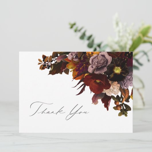 Najaars Donker en Moody Floral Wedding Bedankkaart (Staand voorkant)