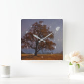 Najaars eiken en moon Fantasy Surreal Vierkante Klok (Huis)