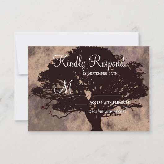 Najaars eikenboom Silhouette Fall Wedding RSVP-kaa RSVP Kaartje (Voorkant)