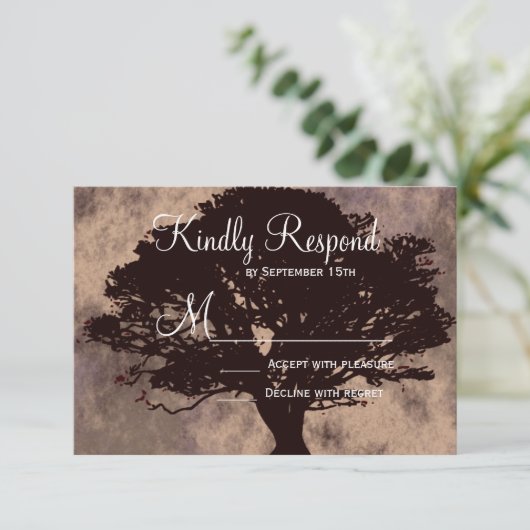 Najaars eikenboom Silhouette Fall Wedding RSVP-kaa RSVP Kaartje (Staand voorkant)