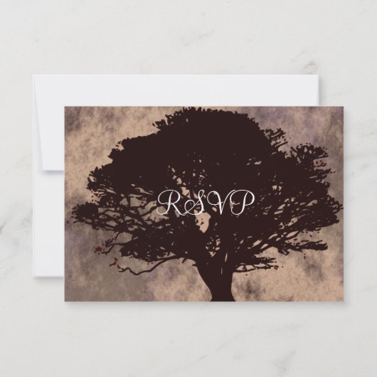 Najaars eikenboom Silhouette Fall Wedding RSVP-kaa RSVP Kaartje (Achterkant)