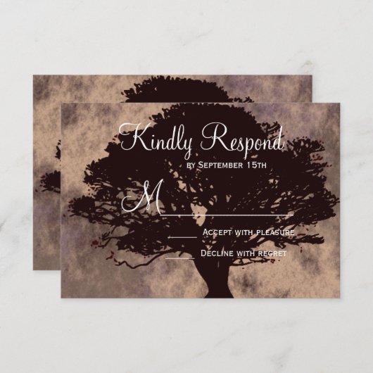 Najaars eikenboom Silhouette Fall Wedding RSVP-kaa RSVP Kaartje (Voorkant / Achterkant)