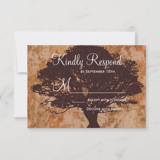 Najaars eikenboom Silhouette Fall Wedding RSVP-kaa RSVP Kaartje (Voorkant)