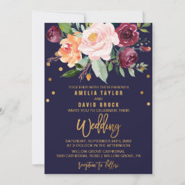 Najaars Floral met Typografie Backing Wedding Kaart