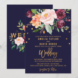 Najaars Floral met Typografie Backing Wedding Kaart