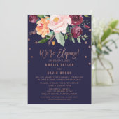 Najaars Floral Roos Gold Elopement Reception Kaart (Staand voorkant)