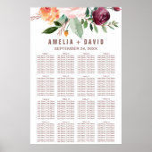 Najaars Floral Roos Gold Light Seating Chart Poster (Voorkant)