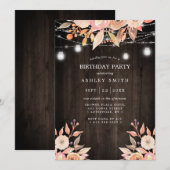 Najaars Floral Waterverf String Lights Birthday Kaart (Voorkant / Achterkant)