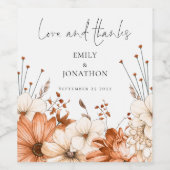 Najaars Florals Love Bedankt Names Date Weddenscha Wijn Etiket (Enkel label)