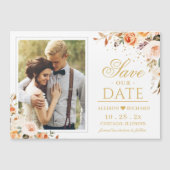 Najaars Gold Floral Foto bewaart de datum Magnet (Voorkant)