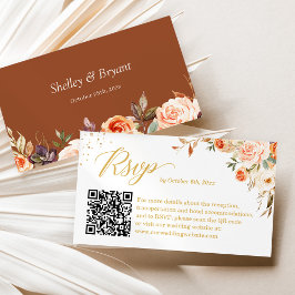 Najaars Gold Floral Wedding Online RSVP QR Code Informatiekaartje