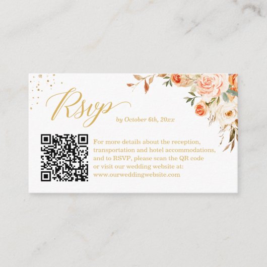 Najaars Gold Floral Wedding Online RSVP QR Code Informatiekaartje (Voorkant)