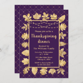 Najaars Gold Leaves Thanksgiving Dinner Paars Kaart