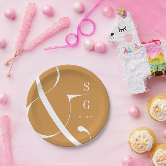 Najaars goud moderne minimalistische stellen monog papieren bordje (Feest)