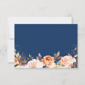 Najaars goudbladeren Floral Navy Blue Wedding RSVP Kaartje (Achterkant)