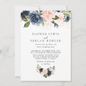 Najaars goudblauwe roze Floral back & front Weddin Kaart (Voorkant)