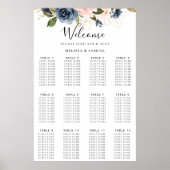 Najaars goudblauwe roze Floral Wedding Seding Char Poster (Voorkant)