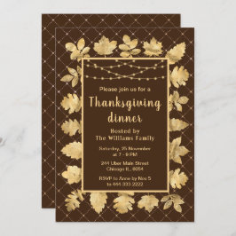 Najaars gouden bladeren Thanksgiving Dinner Brown Kaart