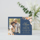 Najaars goudvlinder Blauwe foto Opslaan Datum Briefkaart (Staand voorkant)