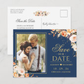 Najaars goudvlinder Blauwe foto Opslaan Datum Briefkaart (Voorkant / Achterkant)