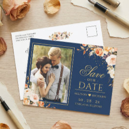 Najaars goudvlinder Blauwe foto Opslaan Datum Briefkaart