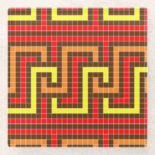 Najaars Grieks Oranje met rode rode, gele sleutel Glazen Onderzetter (Voorkant)