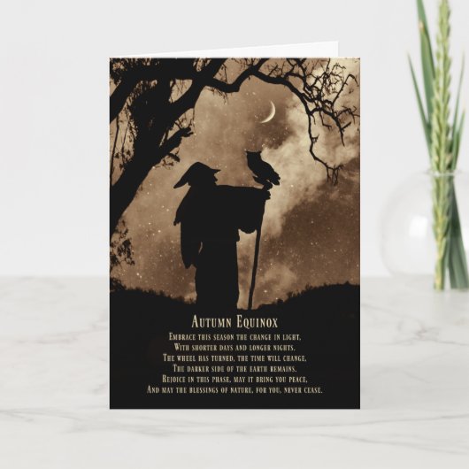 Najaars Herfst Equinox Blessings Magicien en Owl Kaart (Voorkant)