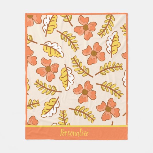 Najaars Herfst Flowers Leaves Pattern personalisee Fleece Deken (Voorkant)