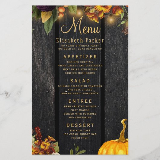 Najaars herfst, menu van de bruiloft van hout (Voorkant)