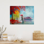 Najaars herfst regenachtige dag zoingend paar oldt poster (Keuken)