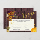 Najaars herfst rustic burgundy barnwood bruiloft RSVP kaartje (Voorkant / Achterkant)