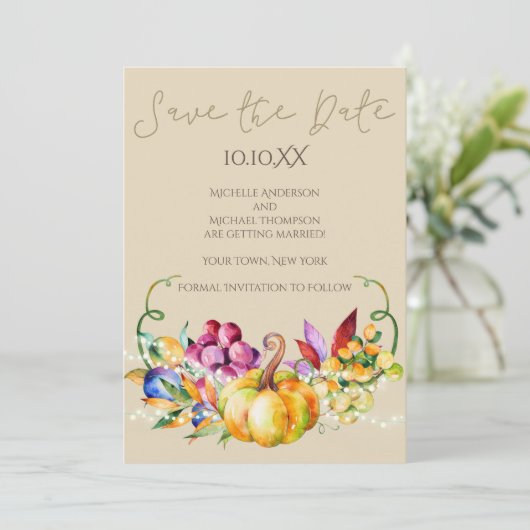 Najaars Herfst Rustic Wine Lichten sparen de Datum Kaart (Staand voorkant)