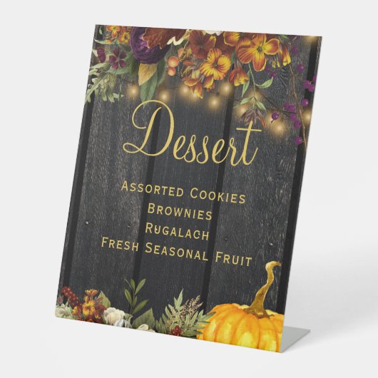 Najaars herfst Rustic wood bruiloft dessert sign Reclamebord Met Voetstuk (Voorkant)