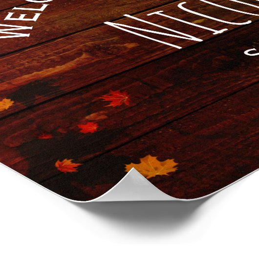 Najaars Herfst Rustic Wood & String Lights Wedding Poster (Hoek)