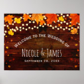 Najaars Herfst Rustic Wood & String Lights Wedding Poster (Voorkant)