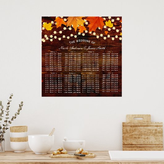 Najaars Herfst String Lights Wood Rustic Wedding S Poster (Keuken)