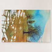 Najaars Herfst Trees Abstracte Ink Waterverf Legpuzzel (Horizontaal)